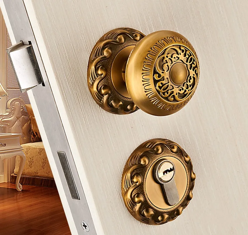 European style yellow bronze spherical split lock double mute mute lock