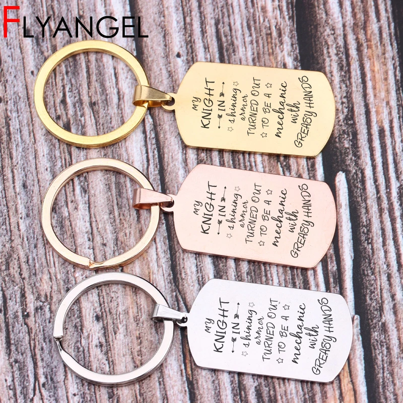 

High Quality Lettering Key Chains Engraved To Be A Mechanic With Greasy Hands Keyring Father Husband Gift Keys Holder Key Tag