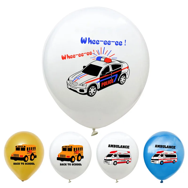 

10pcs Police Ambulance School Bus Printed Latex Balloons Transportation Helium Air Globos Theme Birthday Party Decoration