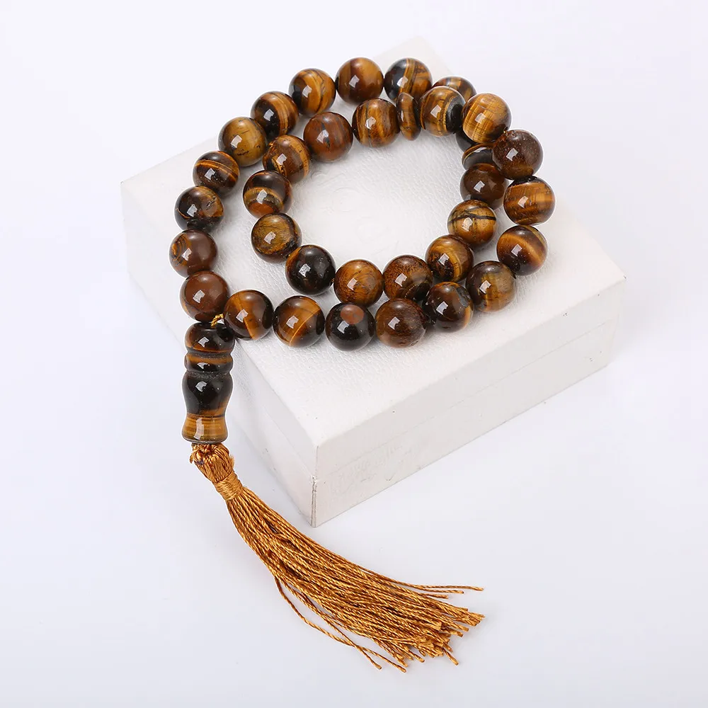10MM Original Agate Bracelet Healing Crystal Reiki Round 33 Prayer Beads Islamic Muslim Tasbih Allah Mohammed Rosary Men Women | Украшения