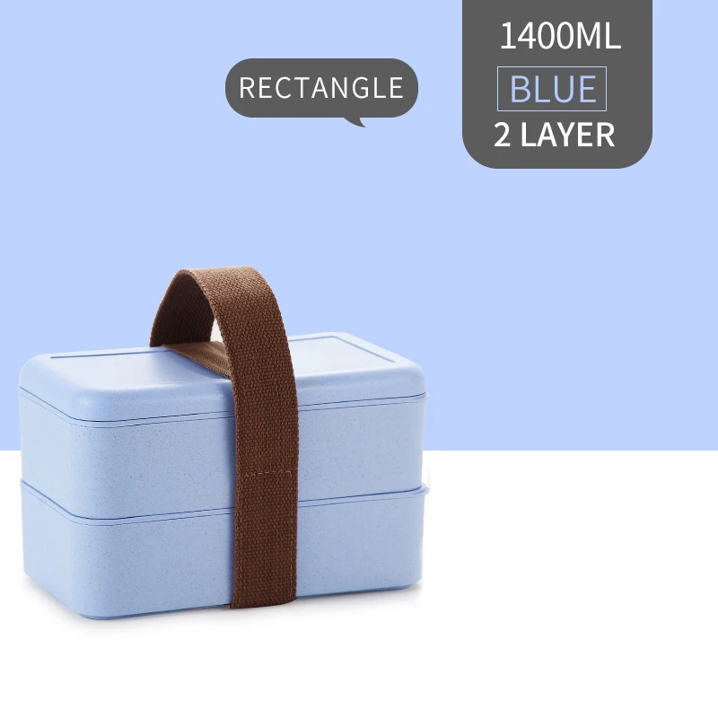 WORTHBUY японская микроволновая печь Ланч-бокс для детей портативный герметичный для школьных Бенто-бокс Пшеничная солома детский пищевой контейнер коробка - Цвет: Blue 2 Layer