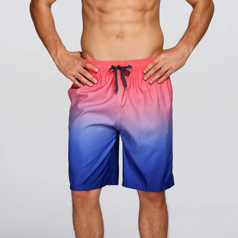 Litthing Men's Beach Shorts Summer Water Sports Trainning Surfing Trunks Quick Dry Gradient Shorts Elastic Drawstring For Male