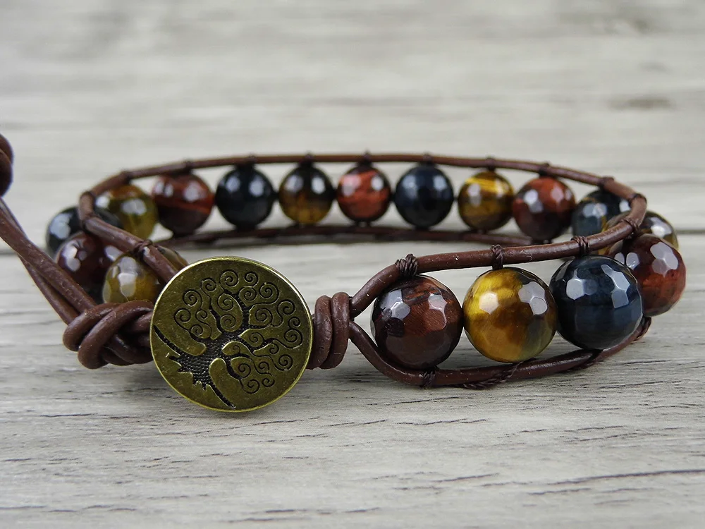 Tiger eye beads bracelet multi colors tiger eye beaded wrap bracelet