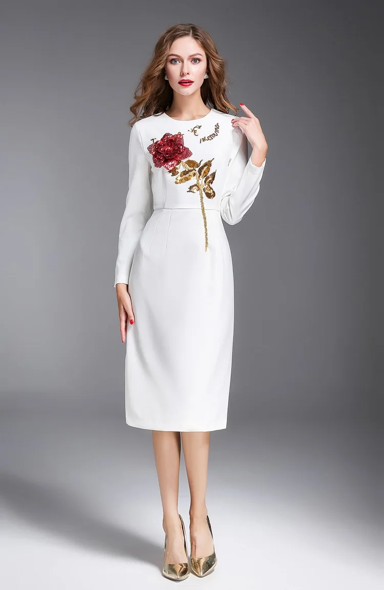 Feminino Vestidos Clothing Autumn Winter font b 2017 b font Women Sequined Rose Floral Long Sleeve