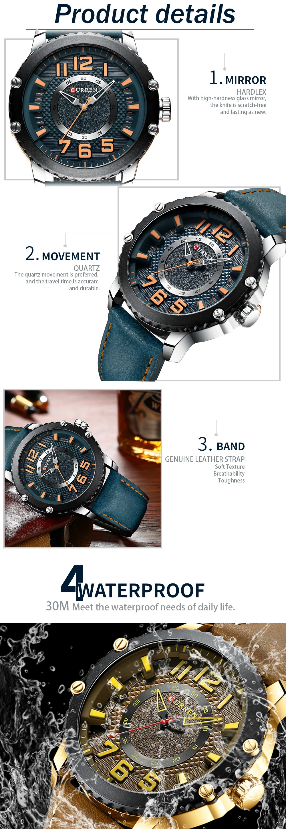 CURREN Casual Leather Watch for Men Style Business Quartz Wristwatches New Relojes Hombre Unique Design Clock Male Watches