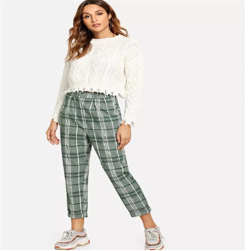 Wonder 2018 new Autumn Casual Women High Street Plaid Flat Pencil Pants Vintage Nove Cotton Ladies women