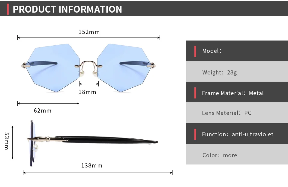 Сверхгорячего очки 2018 Новый Rimless Heptagon солнцезащитные очки модные женские туфли солнцезащитные очки 20333