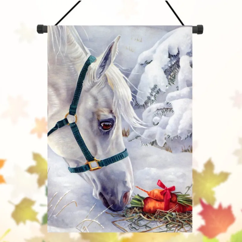 Зимний Садовый флаг Белая лошадь снег Растяжка с морковками 28 ''x 40''/12,5 ''x 18'' пользовательские садовые флаги баннер флаги Рождественский подарок