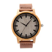 Fashion Handmade Watch Men Women Made from Real Bamboo Wood No Paint and No Chemical with Geniune Leather Strap