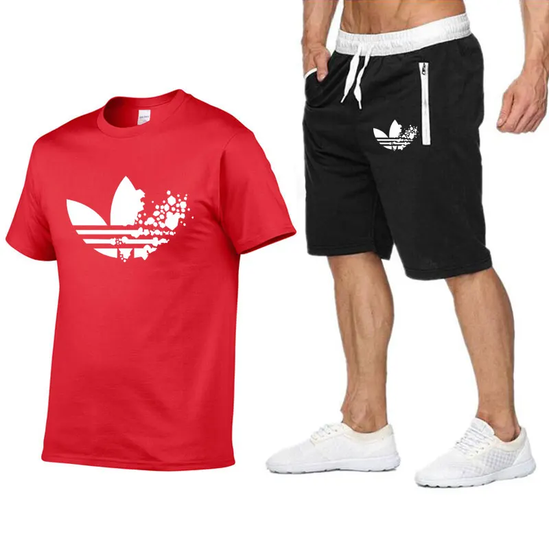 Two Piece Set Men Short Sleeve T Shirt Cropped Top+Shorts Men's Tracksuits 2019 New Causal Sportswear Tops Short Trousers