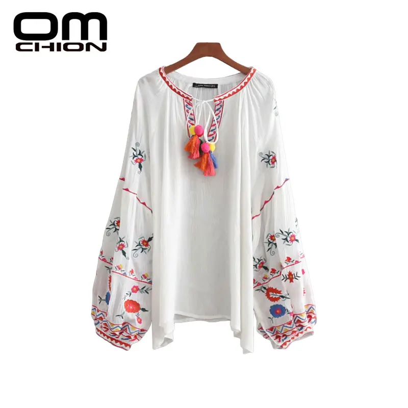 OMCHION Blusas Винтаж цветочной вышивкой Blusa Feminina 2018 Лето народная с длинным рукавом