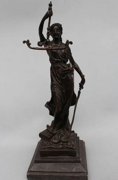 

wholesale factory 16"Western Art sculpture Bronze Marble Belle Warrior covered eyes Weigh Statue