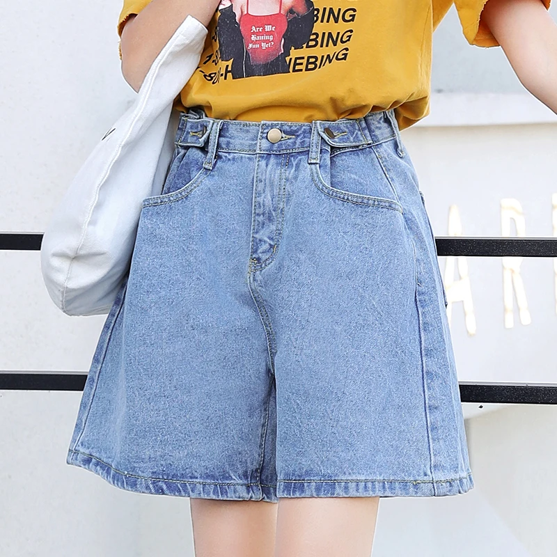 

Women's Denim Korean Punk Harajuku Ulzzang Casual Loose High Waist Wide Leg Shorts Female Cute Vintage Kawaii For Wome Casual