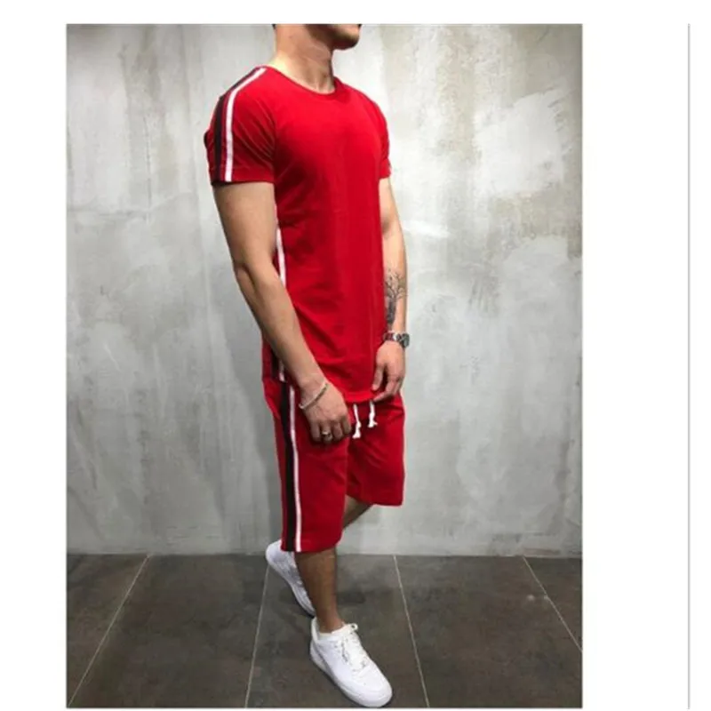 

2019 New Summer T-shirt + Shorts Men's gym shorts suit matching color Casual jogging hip hop suit