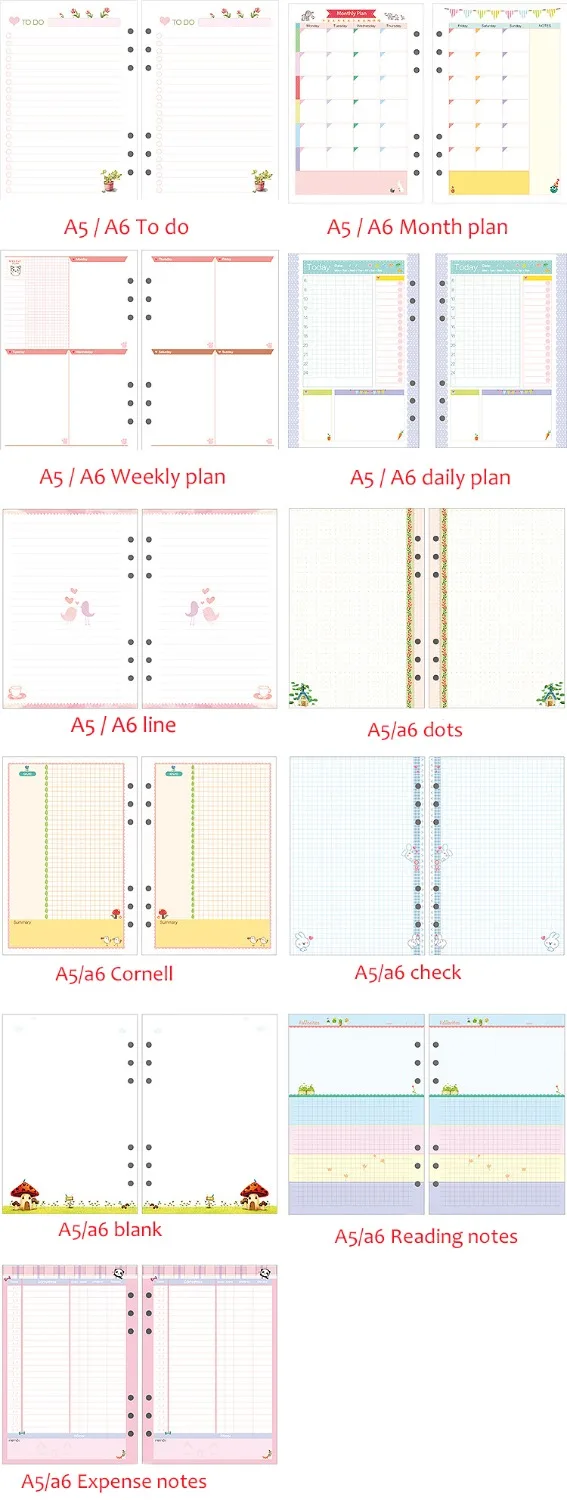 45 листов А7 печатные катушки дневник страницы, кольцо папка n25 страницы. Канцелярские принадлежности многоцветные n48 n32 n31 to do dots A5 A6 пустые