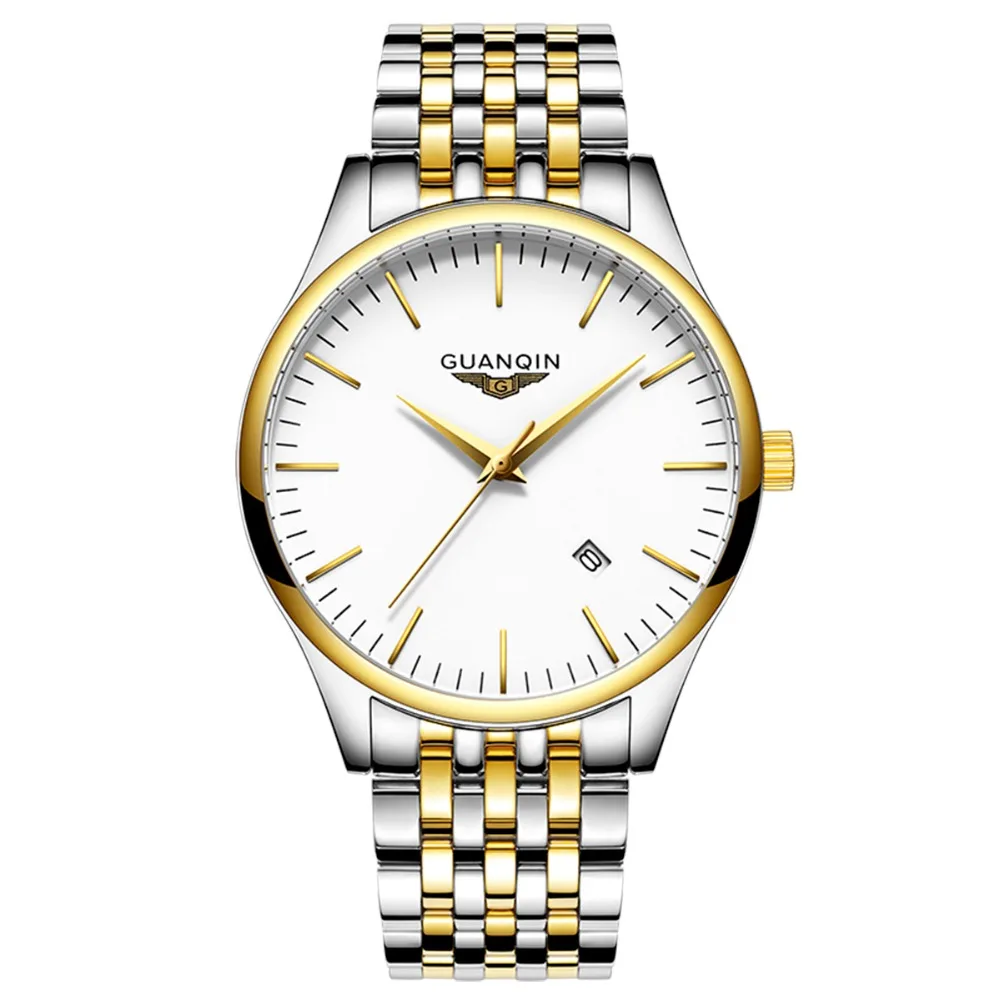 

GUANQIN Fashion simple stylish Luxury brand Watches men Stainless Steel Mesh strap band Quartz-watch Clock Man Relogio Masculino