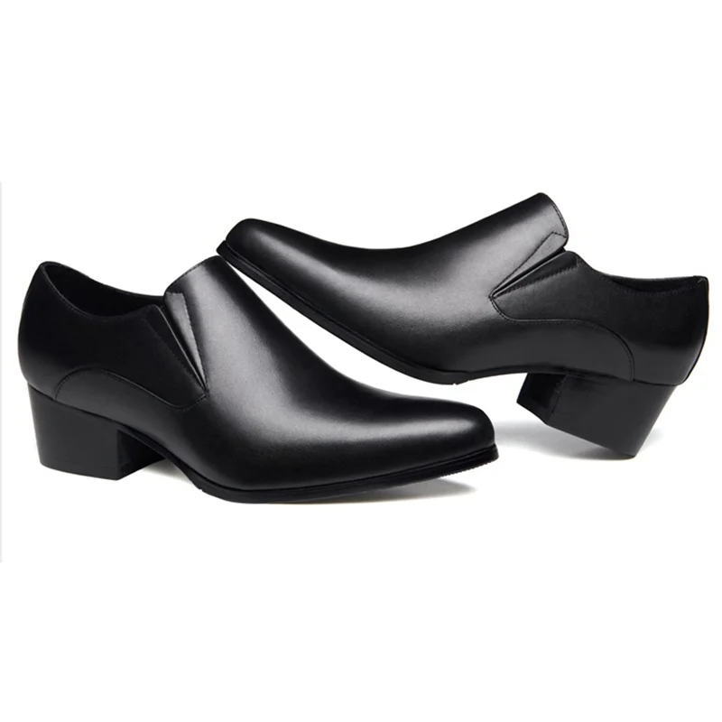 High Quality Man Handmade Casual Shoes Genuine Leather High Heels Loafers Pointed Toe Height Increasing Men's Basic Flats SS239