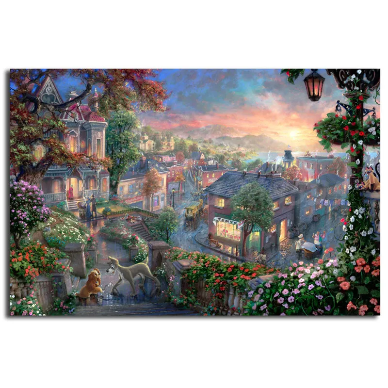 

Trampes Thomas Kinkade Lady HD Painting Nursery Wall Art Print On Canvas Kids Living Room Decorative Picture Home Decor