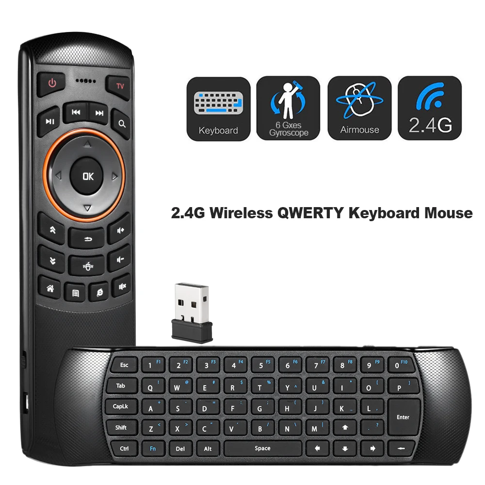 Мини 2,4 ГГц Беспроводная QWERTY клавиатура 433 МГц воздушная мышь Android tv ручной пульт дистанционного управления 6 Gxes гироскоп для мини ПК ТВ коробка