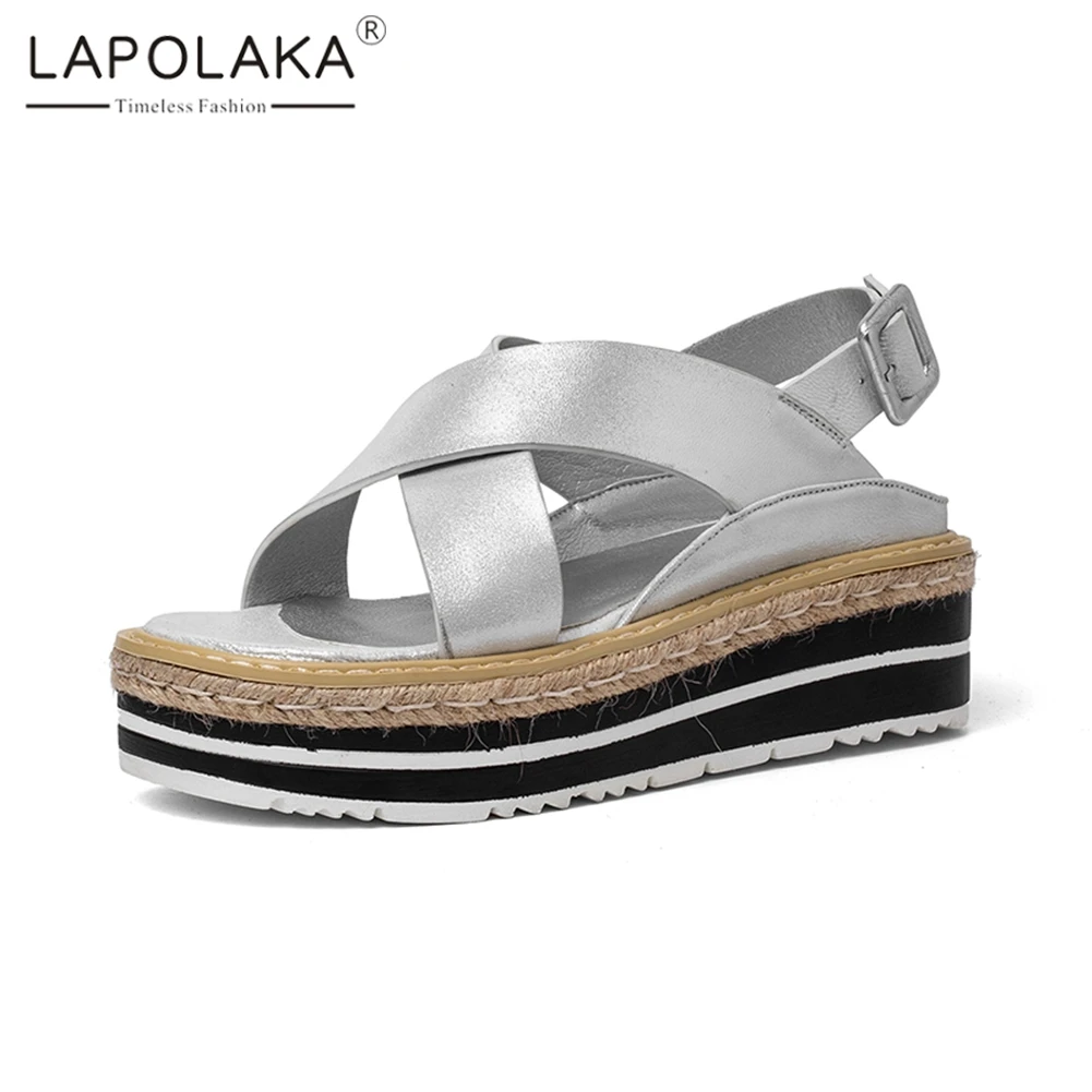 

Lapolaka 2019 Genuine Sheepskin Leather Shoes Sandals Women Summer Flat Platform Women Casual Shoes Woman Size 34-40