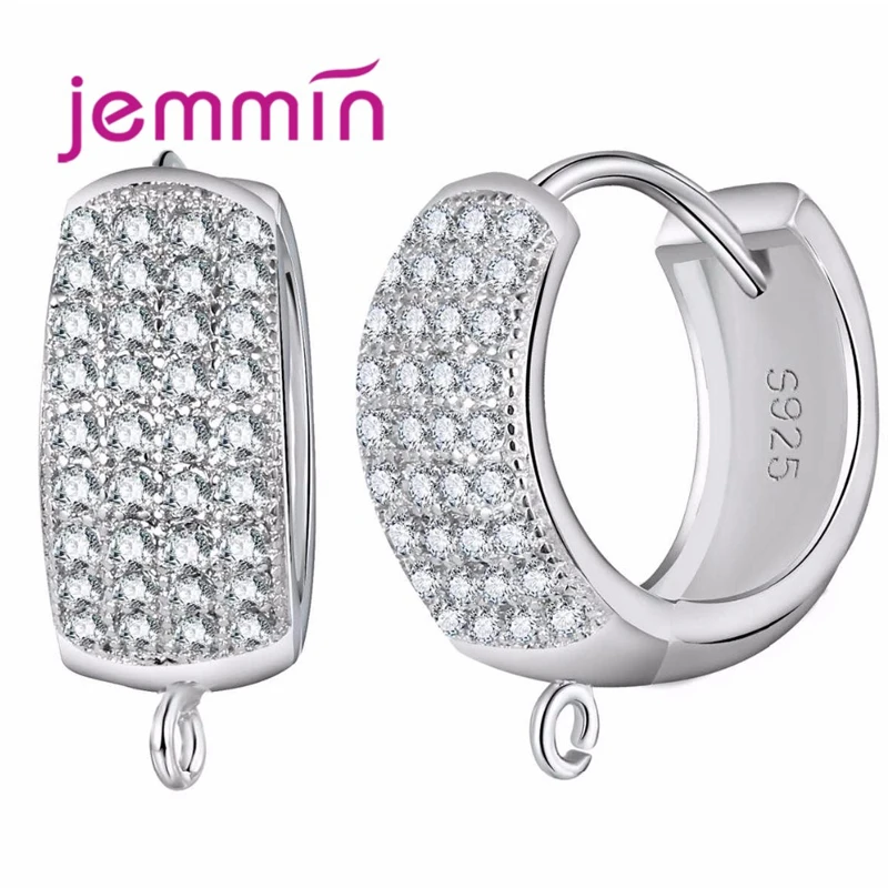 

10PCS/lot Fine 925 Sterling Silver Brass Hoop Earrings Findings With Full Clear Rhinestone Making Jewelry Accessories