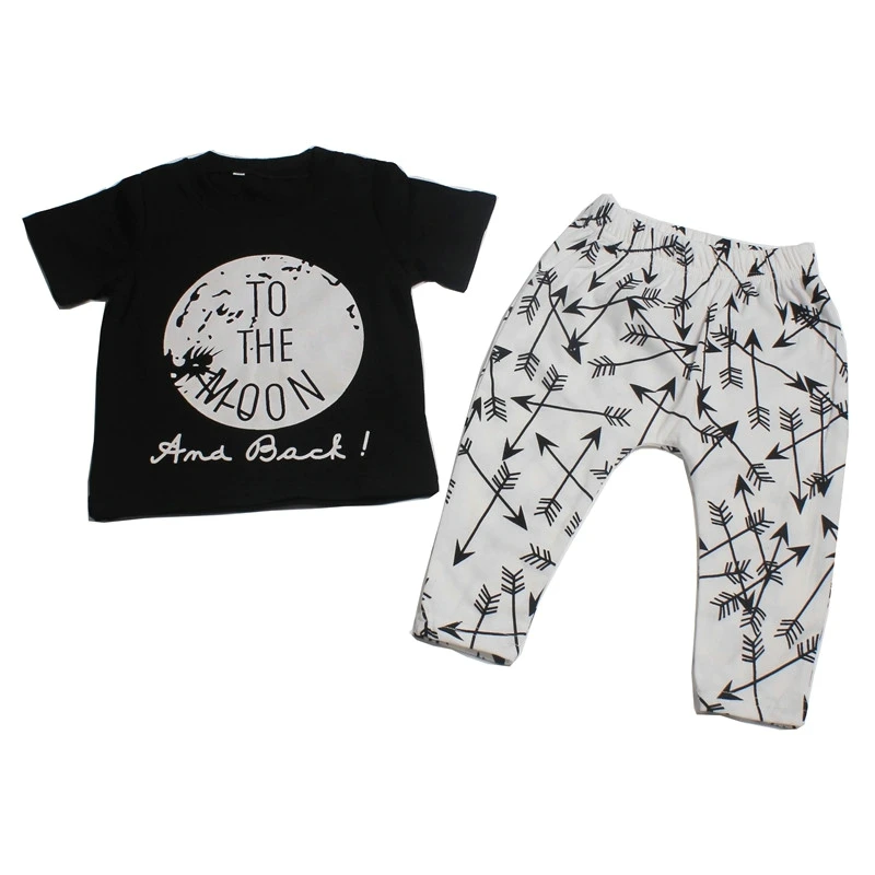 Salaher Moon arrow 2017 Autumn and summer Baby Boy Clothes Short sleeve Letter Print T-shirt+Pants Kids Clothing Sets (5)