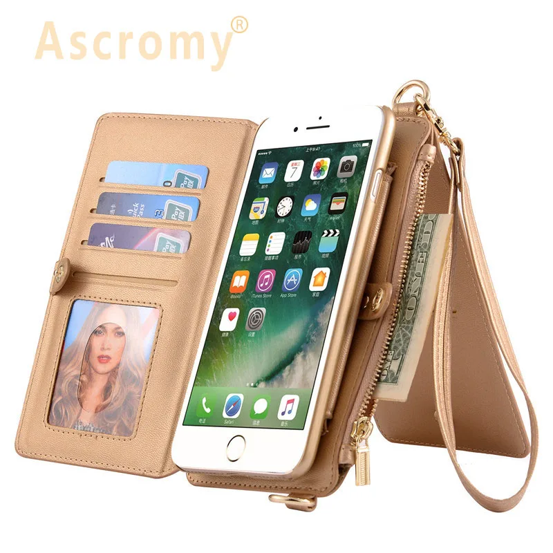 bilder für Ascromy Für Wallet iPhone 6 6 S Leder Flip Kartenhalter Fall Abnehmbare Magnetische Rückseite mit Handschlaufe Coque zubehör bilder für Ascromy Für Wallet iPhone 6 6 S Leder Flip Kartenhalter Fall Abnehmbare Magnetische Rückseite mit Handschlaufe Coque zubehör
