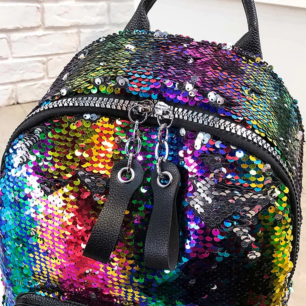 Женский рюкзак из искусственной кожи на молнии, украшенный пайетками, хит цвета, школьная сумка, рюкзак для студентов, ранец, дорожная сумка на плечо# YL