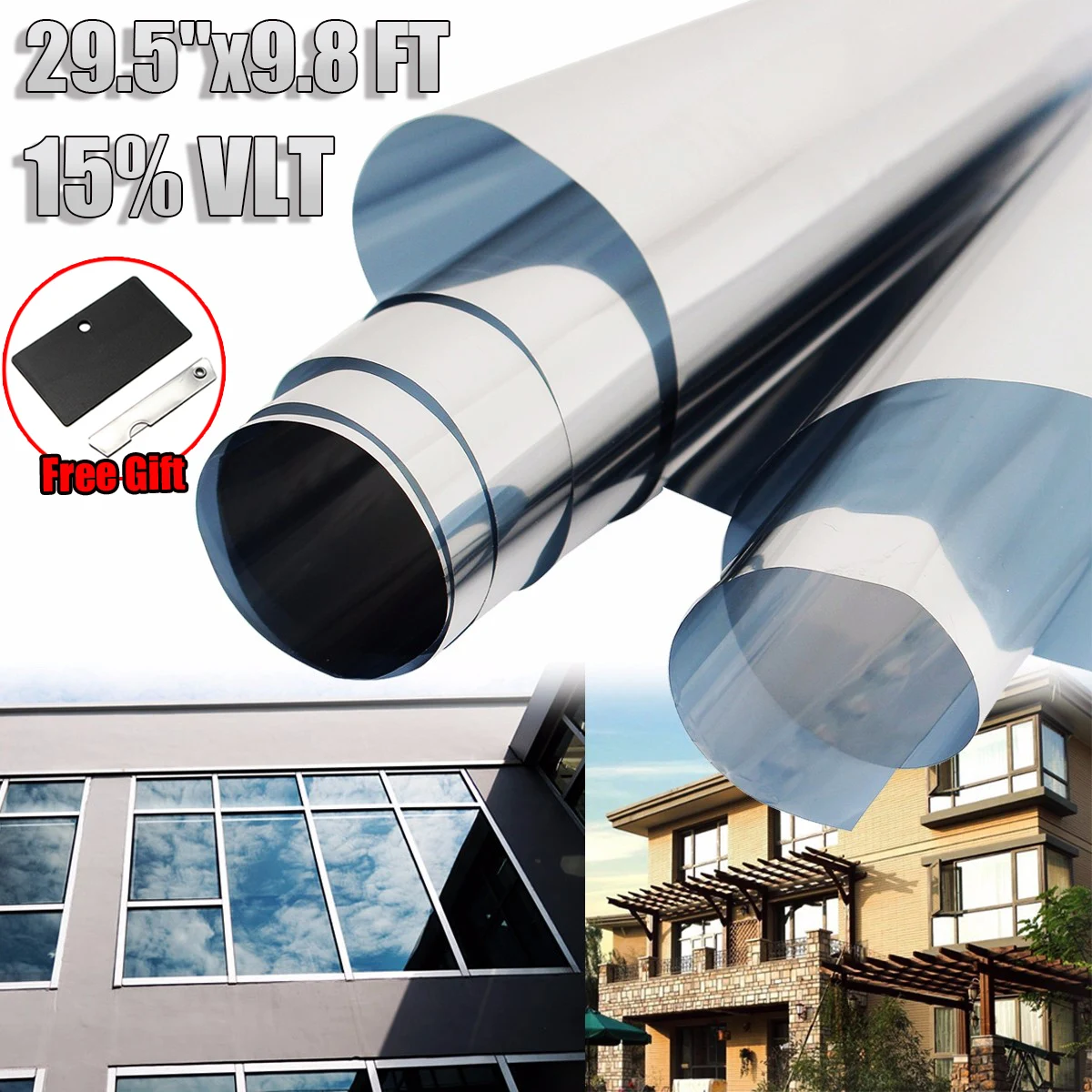 30'' x 9.8FT 15 Mirror Silver Solar Reflective Window Film Tint Glass