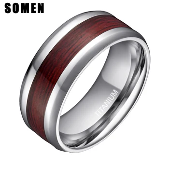 

Somen 8mm Men's Real Wood Inlay Titanium Ring Wedding Band Fashion Wooden Male Engagement Ring anillos hombre USA Size 5 - 14