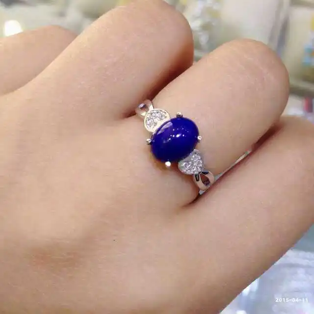 

Natural blue lapis lazuli gem Ring Natural gemstone ring S925 sterling silver trendy simple elegant heart women gift Jewelry