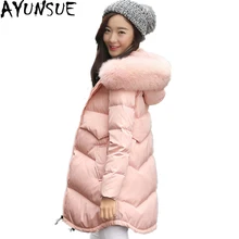 Новинка, корейский стиль, женская зимняя куртка, повседневный Свободный плащ, пуховик, большой меховой воротник, с капюшоном, элегантное свободное пуховое пальто, ST375