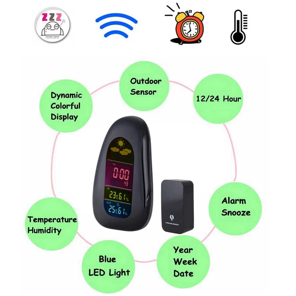 Беспроводная метеостанция для помещений и улицы, датчик температуры и влажности, будильник с дистанционным датчиком, термометр, измеритель