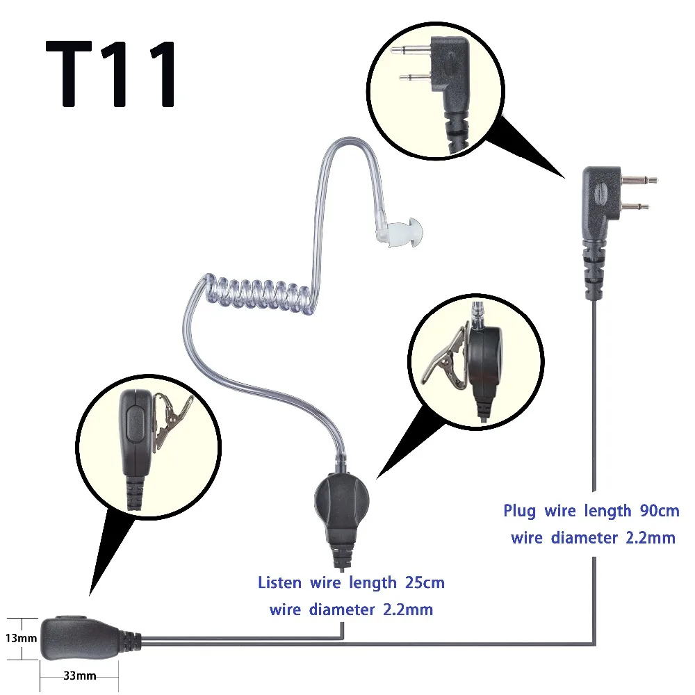 2-wire Headset Earphone Mic For ICOM IC-F1000D IC-F2000D Portable Radio