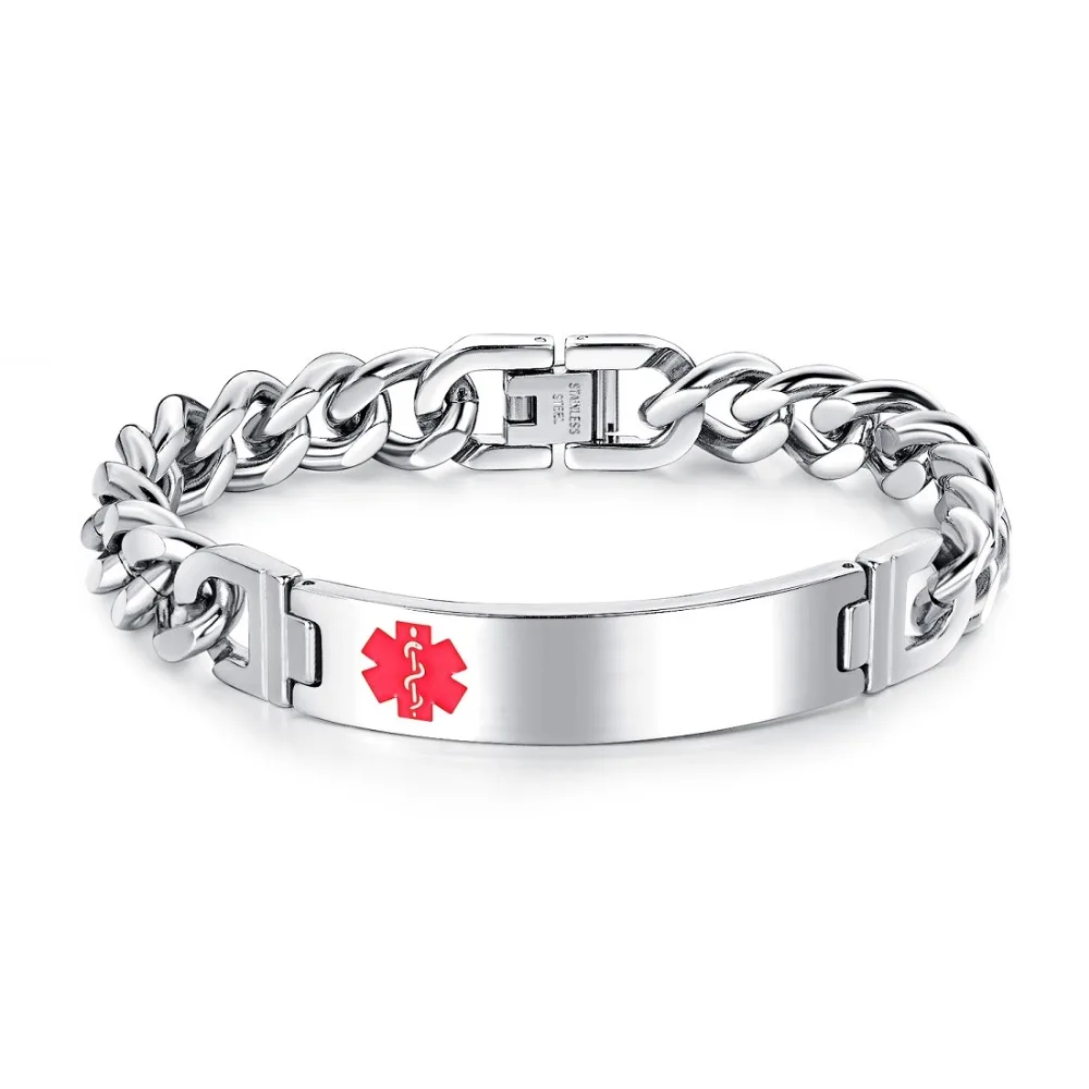 FATE LOVE Punk Men Male Statement Medical Alert Sign ID Bracelet Bangles metal stainless steel Fashion Jewelry 2019 new arrival