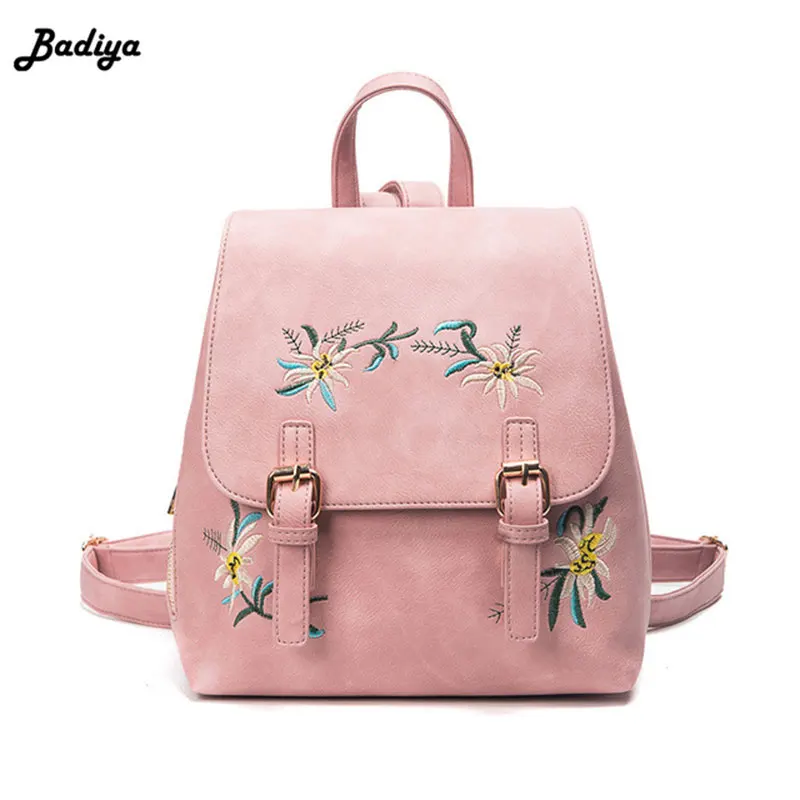 Nueva moda de cuero mochilas para mujeres mujer bolsas para la Escuela de las niñas Mochila Floral bordado flores Mochila