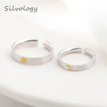 

Silvology Moon Star Matte Rings 925 Sterling Silver Texture Elegant 2019 New Romantic Couple Rings festival Summer Jewelry Gift