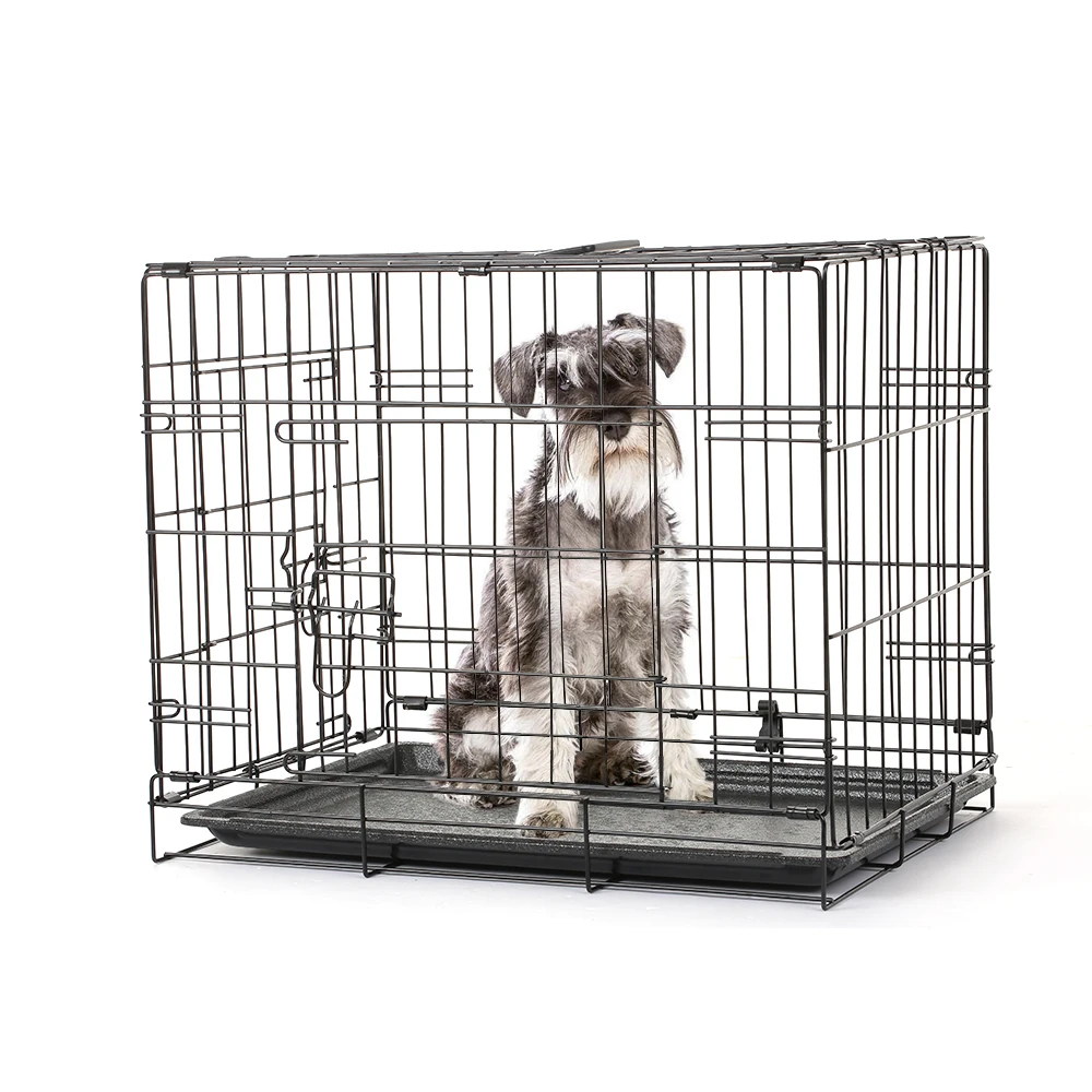 

24”Pet Dog Cage metal Crate Double-Door Pet Kennel Collapsible Easy Install Pet House For Dogs Playpen Fence Cage with Tray