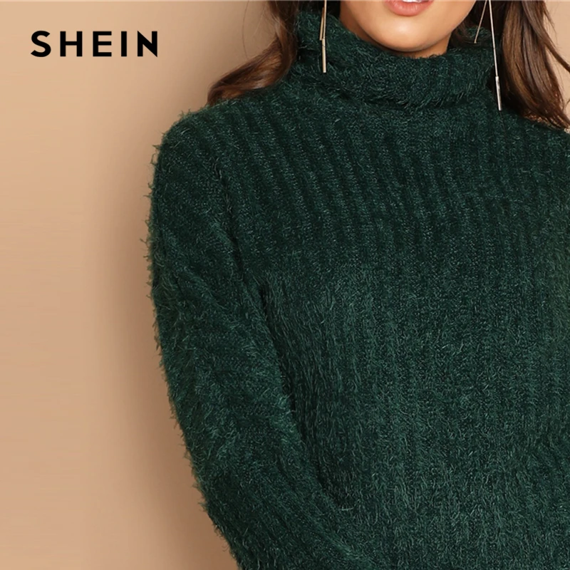 SHEIN Платье-Свитер С Высоким Воротником И Длинным Рукавом, Длинный Пушистый Свитер