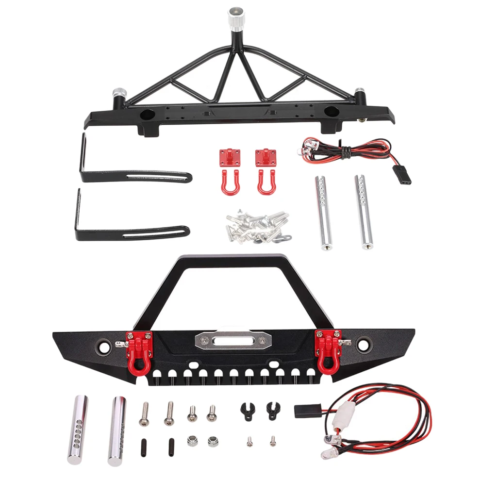 

Metal Front & Rear Bumper with LED Lights and Spare Tire Rack for 1/10 Axial SCX10 90046 RC Crawler Car