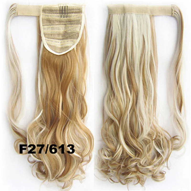 jeedou Ponytail Wavy Hair Black Color Wrap Around Ponytail Extensions Synthetic Hair Ribbon Trend Undone and Messy - Цвет: P27/613