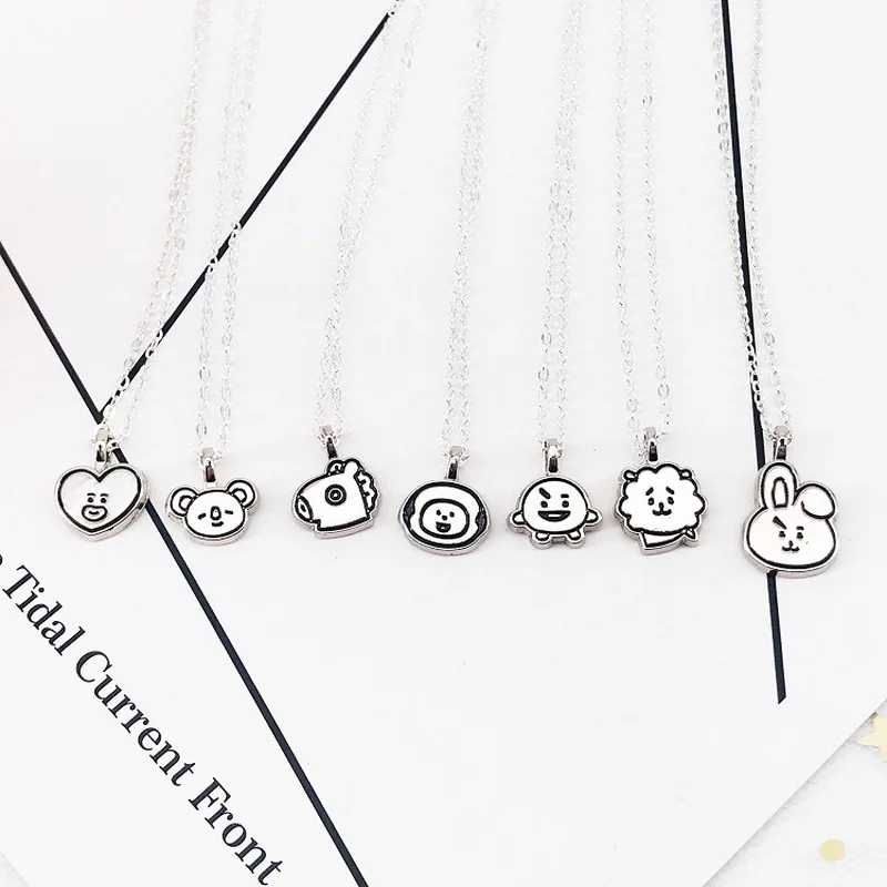

Simple Fashion Silver Color Cartoon Dangle Necklaces for Men and Women Signature Engraving Jewelry Necklace for Male and Female