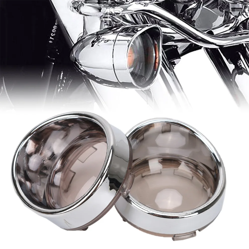 Chrome Visor Style Turn Signal Ring Kit Smoked Lens Cover For Harley HD