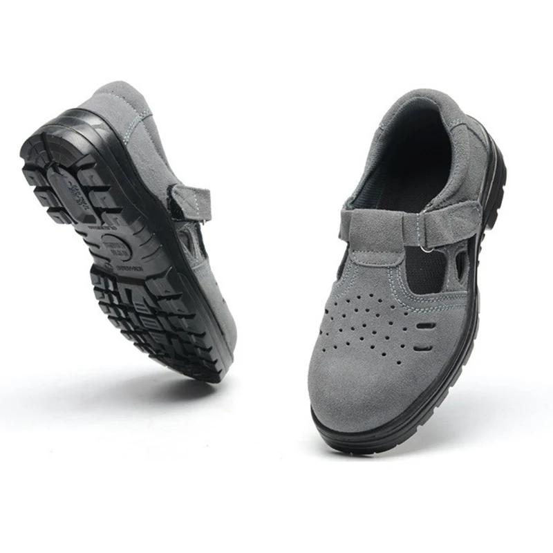 زائد حجم 36-46 الرجال حذاء امن للعمل الصلب اصبع القدم البقر المدبوغ الانزلاق على سلامة العمل الصنادل الرجال الصيف تنفس أحذية عمل الرجال