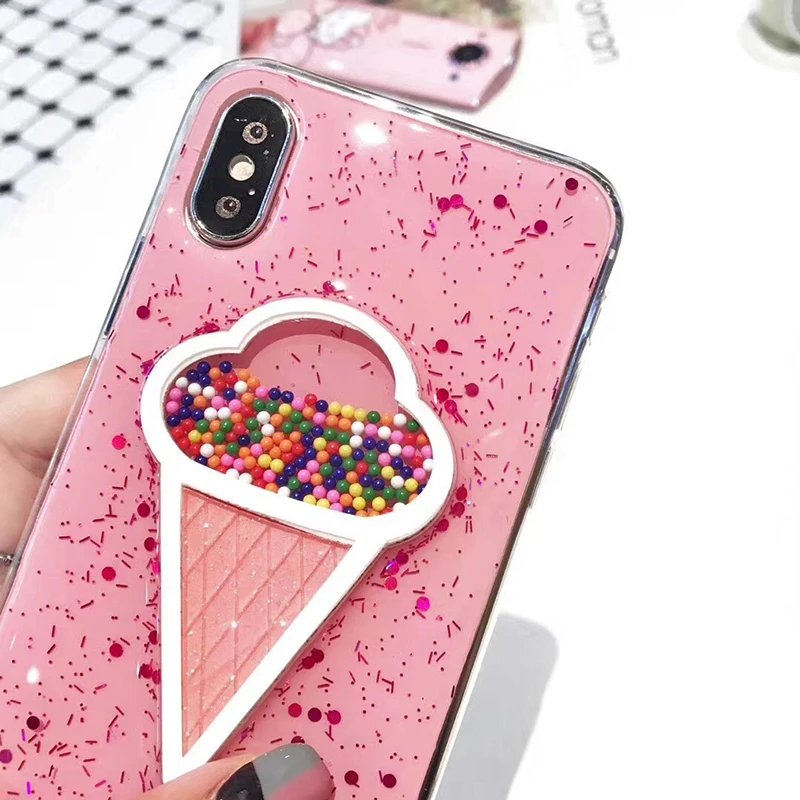 3D Dynamic Ice Cream Phone Case For iphone X Case Fashion Glitter Bling Back Cover Lovely Cartoon Cases For iphone X 10 Capa (3)