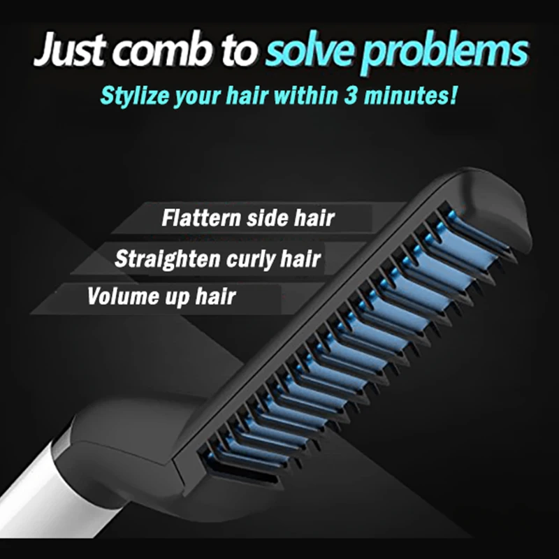 

Men Styling Beard Straightener Comb Quick Multifunctional Hair Curler Straightening Permed Clip Comb Styler Electric Brush Tool