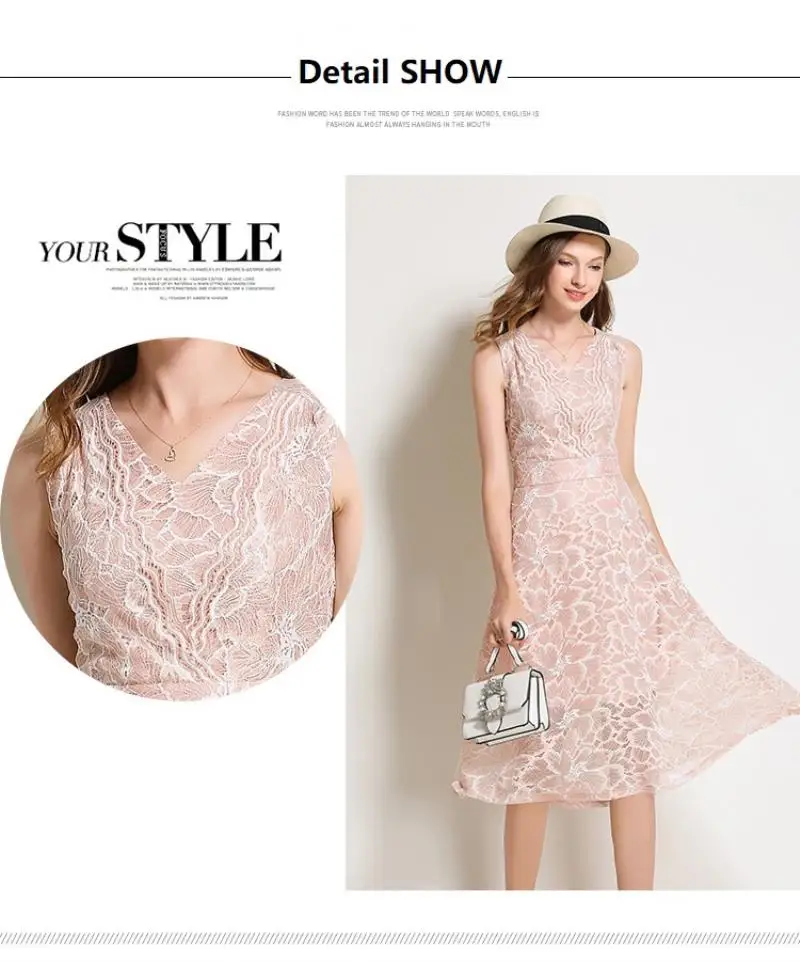 2018 Summer Lace Dress Work Casual Slim Work Women Party Dresses V-neck Sexy Hollow Out A-line Vintage Vestidos