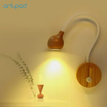 

Japanese Design Wood Flexible Arm Bedside Wall Light 5W 110V-240V with Switch Indoor Living Room Lighing Lamps Decor