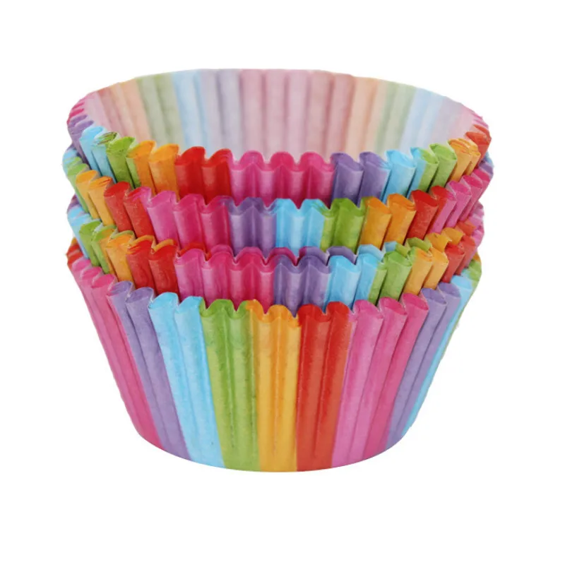 100Pcs Colorful Rainbow Paper Cake Cupcake Mould Heat resistant Custard