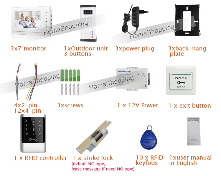 Mileview 7 "видео Домофон 3 Мониторы Дверной Звонок Камера для 3 Семей Квартиры Водонепроницаемый Доступа RFID Система ОСВОБОЖДАЕТ КОРАБЛЬ